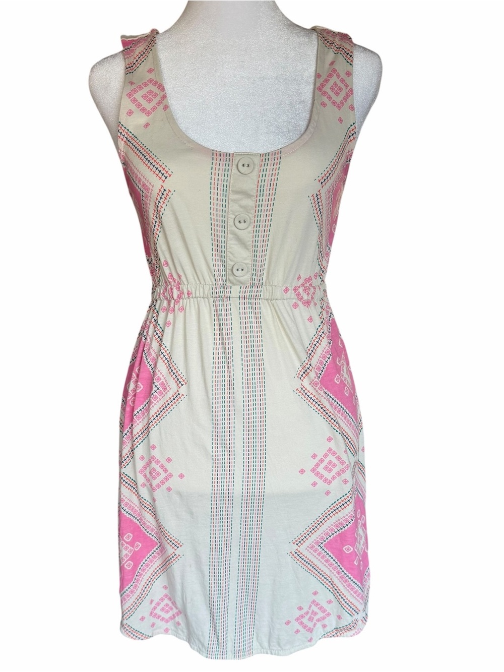 Hurley Boho Tank Dress Pink Cream Tribal Print Sleeveless Mini Small